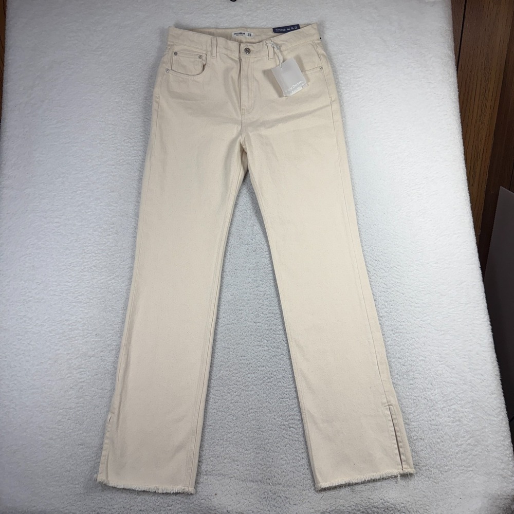 Pull & Bear High Rise Straight Jeans Tan Egg Wide Slit Denim US 10 (32x33) NWT
